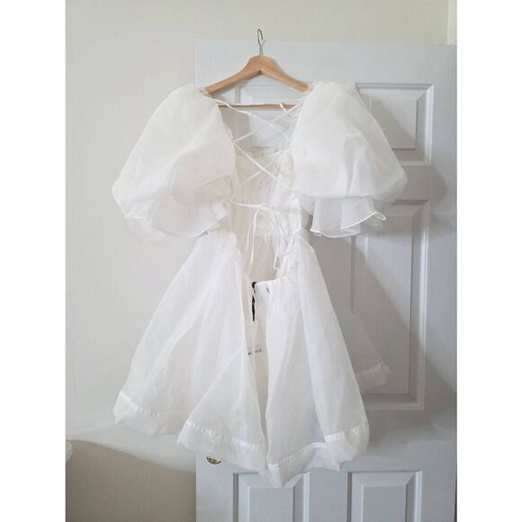 AJE ASTRID TIE BACK MINI DRESS IVORY SIZE 12 NWT $525 - Picture 11 of 12